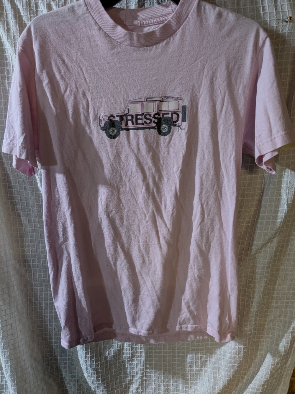 Anti Social Social Club Pink Short Sleeve Tee with 'STRESSED' Van Graphic